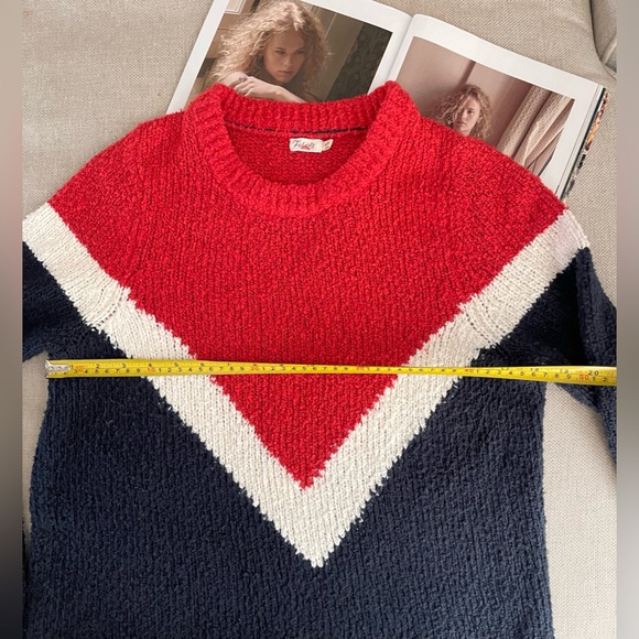 Faherty Red/White/Navy Cotton Blend Crewneck Sweater Size M - Picture 11 of 16